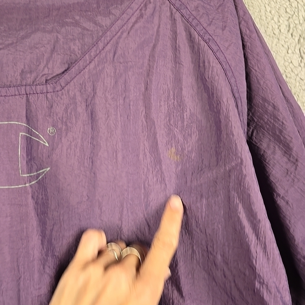 Vintage 90’s Men Y2K Champion Windbreaker Lace Up Nylon Jacket Size S Purple/Gre - Picture 13 of 16